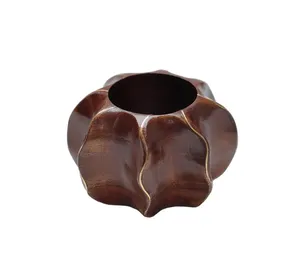 Elegante servilletero giratorio de madera hecho a mano de teca sólida con latón con incrustaciones de oro para decoración de mesa comedor - Product Image 3