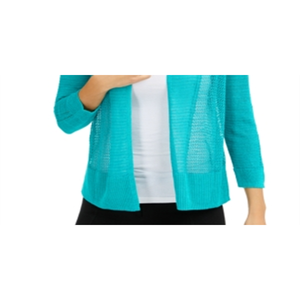 Cardigan Alfani da Donna in Misto Lino con Cuciture Miste e Apertura Frontale, Blu, Taglia Media - per l'Estate - Product Image 3