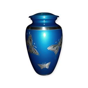 Urne funéraire pour adulte au design papillon bleu avec finition métallique pour une commémoration paisible - Product Image 1
