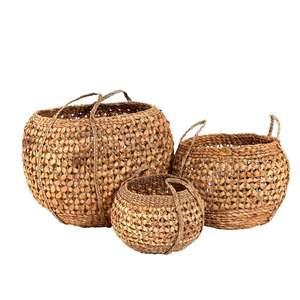 Handmade <b>Water</b> <b>Hyacinth</b> Belly <b>Basket</b> Set Natural Woven <b>Storage</b> <b>Baskets</b> with Handles Rustic Organizer Home Decor Eco Friendly - Product Image 1