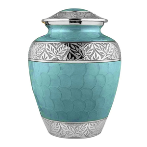 Urne de crémation gravée turquoise et feuille d'argent Urne funéraire pour adultes Urne commémorative artisanale avec couvercle - Product Image 4