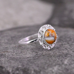 Excelente calidad sólida plata esterlina 925 Natural naranja Espinosa ostra turquesa 10mm anillo de forma redonda para mujer joyería fina - Product Image 2