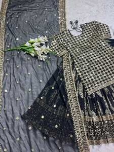 Conjunto de Salwar Kameez para Mujer, Estilo Indio Pakistaní, para Fiesta, Lehenga, Top, Dupatta, Kurta, Estilo Bollywood, Georgette Sintética, Secado Rápido - Product Image 4