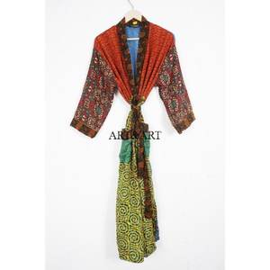 Best Selling Handmade Long Silk Sari Vintage Patchwork Kimono Bridesmaid Robes Free Size Women's Nightwear Summer Soft - Product Image 1