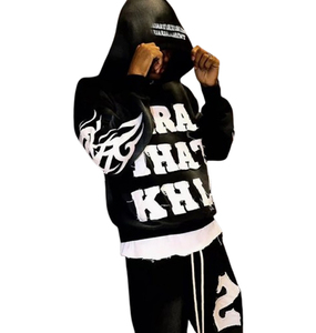 Sudaderas con capucha y pantalones de chándal con bordado desgastado, estilo callejero lavado con ácido personalizado, 2 uds., diseño personalizado para entrenamiento - Product Image 2