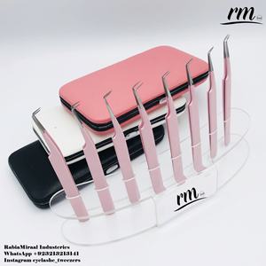 Pinzas Profesionales de Acero Inoxidable para Extensión de Pestañas, Color Rosa Bebé, Punta Puntiaguda con Agarre de Diamante, Empaque con Logotipo Personalizado, Venta al Por Mayor - Product Image 5