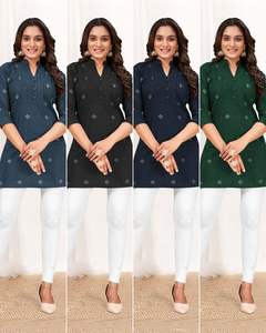 Khadi Cotton Short Kurta y Top Set con patrón impreso para parejas Fiestas colección - Product Image 2