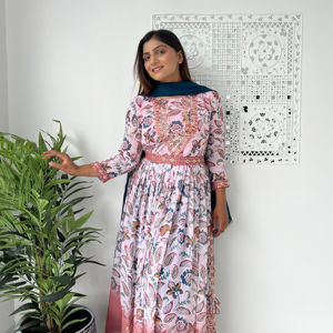 DERNIER DESIGNER NAIRA CUT LOURD FAUX GEORGATTE LONG KURTI PLAZZO - Product Image 1