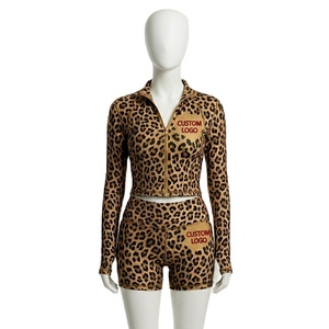 Conjunto Deportivo de Mujer con Estampado de Leopardo, Chaqueta con Cierre y Pantalones Cortos, 2 Piezas, Superventas 2026 - Product Image 1