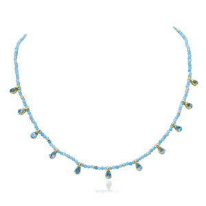 Handmade 925 Silver Gold Plated Beaded Apatite & Amazonite Necklace | Women's Luxury Wedding Gift <b>Jewelry</b> - Product Image 1