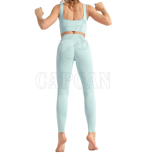 Long legging croisé élastique imprimé de logo personnalisé ensemble de yoga fitness gym en deux pièces 100% coton avec décoration en dentelle - Product Image 3