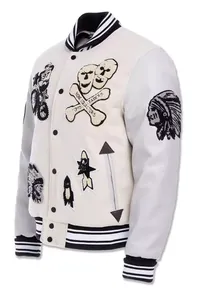 Chaqueta universitaria con mangas de cuero negro de excelente calidad personalizada, chaqueta universitaria de Color brillante de alta calidad para hombre - Product Image 4