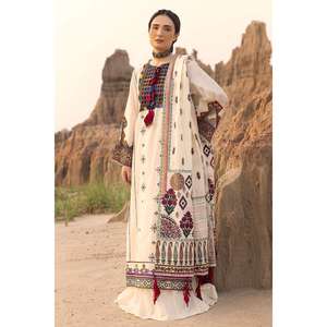 Conjunto de traje de mujer de 3 piezas sin coser, bordado con Zari Jacquard, con dupatta de tela estampada en oro CL-52525 - Product Image 6