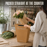 Sac cadeau en papier kraft trapézoïdal avec logo personnalisé et poignée pour fleuriste, emballage cadeau de détail, fournisseur en gros