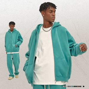 Sudadera con capucha de cremallera completa de fabricante de ropa personalizada Otoño e Invierno gruesa y pesada Sudadera con capucha de lana con cremallera para hombres - Product Image 2