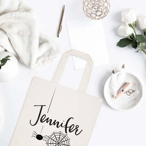 Personalized Name Open Closure Solid Color Spider Cotton Canvas Tote Bag - Product Image 3