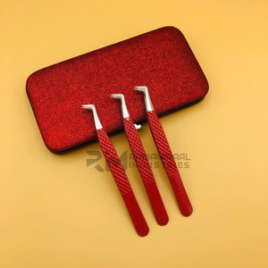 RMI nouveauté pince à épiler à pointe d'argent enduit de poudre rouge pour Extensions de cils pince à épiler Volume de botte en acier inoxydable de haute qualité - Product Image 2
