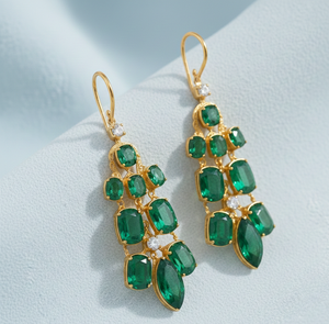 Green Hydro Gemstone Earrings | Multi Size Stones | 925 Sterling <b>Silver</b> 18K Gold Plated Designer Jewelry <b>Wedding</b> Party Wear - Product Image 1