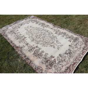 Turkish 5.2x8.8 ft Rug, Large Vintage Rug, <b>Brown</b> Bordered <b>Wool</b> Rug - Product Image 2