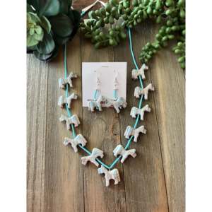 Fine Jewelry <b>Set</b> Zuni Handmade Sterling <b>Silver</b> Horse Dangle <b>Necklace</b> - Product Image 1