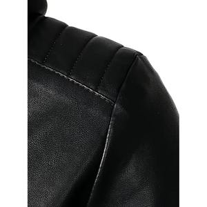 Chaqueta de cuero para hombre Hip Hop con cremallera y capucha de moda de alta calidad, chaqueta cálida de lana a prueba de viento con capucha, chaqueta de cuero para motocicleta - Product Image 4