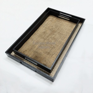 Bandeja DE SERVICIO DE MADERA MDF negra pequeña de lujo con base de yute, hecho a mano diseño ecológico, bandeja de servicio de Mdf sostenible para usos múltiples - Product Image 5