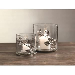 Porte-bougie Hurricane sculptural en argent, motif branche florale, avec feuilles métalliques organiques, résistant à la chaleur, réutilisable, lourd, pour décoration de Noël - Product Image 6