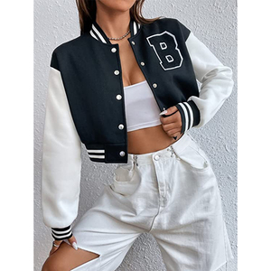 Articles Premium Chenille Broderie Patch Femmes Vestes 100% Coton Crop Baseball Letterman Vestes - Product Image 4