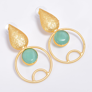 Belles boucles d'oreilles en laiton avec pierres précieuses plaqué or 14 carats boucles d'oreilles de mode pour femmes et filles fournisseurs de bijoux faits à la main - Product Image 3