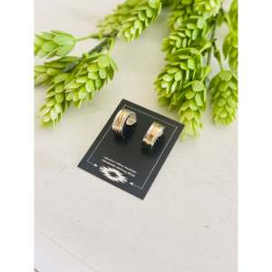 Navajo-Made 14K Gold Fill & Sterling Silver <b>Post</b> Hoop <b>Earrings</b> Geometric Shape Pattern - Product Image 3