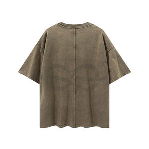 Vêtements Vintage pour hommes surdimensionnés personnalisés poids lourd col épais lavage à l'acide 300 GSM T-Shirt rétro Streetwear unisexe en détresse - Product Image 1