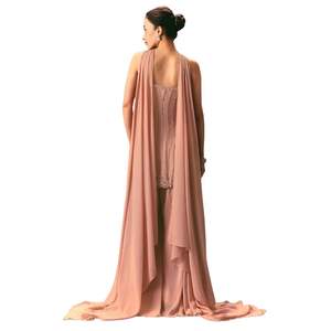 Juego de Kurta Sharara de gasa bordada a mano de color rosa polvoriento con Dupatta para fiesta nupcial Recepción de bodas Ropa festiva - Product Image 6