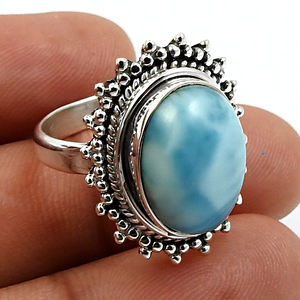 Regalo de cumpleaños para mujer, Plata de Ley 925, piedra preciosa Larimar Natural, forma ovalada, anillo elegante hecho a mano, proveedores de joyería al por mayor - Product Image 3