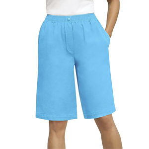 กางเกงยีนส์ขาสั้นทรงตรงสีน้ำเงินล้วน ผ้าฝ้าย 100% คุณภาพพรีเมียม งานปักกลางตัว สไตล์ลำลองสำหรับผู้หญิง สินค้าขายดีรุ่นใหม่ - Product Image 1