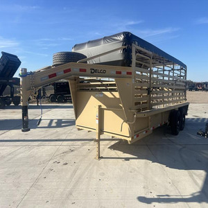 Delco 6'8'' X 20' Gooseneck Cattle <b>Trailer</b> With Roof Cover Tan Color - Product Image 1