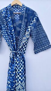 Kimono de plage indien en coton Robe longue/courte de maternité Peignoir et robe de chambre Vêtements de plage décontractés et robe de douche - Product Image 2