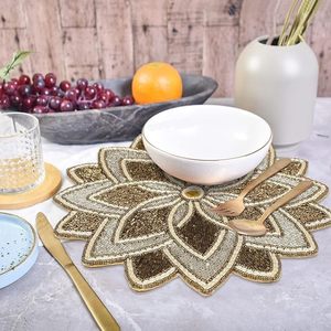 Handcrafted American Style <b>Round</b> Glass Beaded <b>Placemats</b> for Dining Table Wedding Christmas Family Gatherings Parties Decoration - Product Image 2
