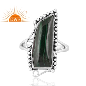 Última tendencia plata esterlina oxidada natural malaquita piedras preciosas anillo de banda dividida fabricante de joyería personalizada - Product Image 2