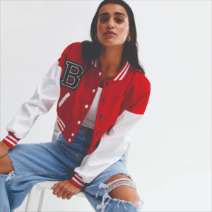 OEM Fabricante Tejido Logo Invierno Acolchado Mujer Varsity Letterman Bomber Chaqueta Lona Tela Manga Larga - Product Image 1