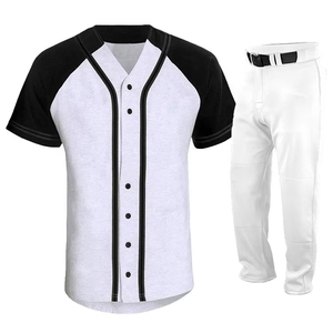 Unisex <b>Baseball</b> Uniform Set White/Black Raglan Sleeve Jersey Button Closure Pants Regular Fit 100% Cotton Anti-Bacterial - Product Image 1