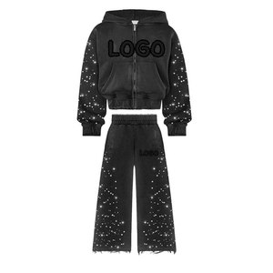 Ensemble de survêtement décontracté à capuche unisexe de qualité supérieure 2026, lavage à l'acide, strass, pantalon de survêtement - Product Image 1