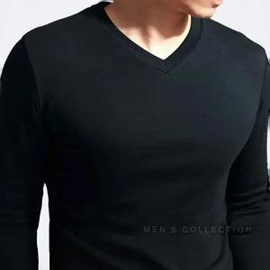 T-shirt pour homme, col en V, manches longues, t-shirt pour homme, vêtements pour homme, t-shirt de marque, nouveau, couleur unie, hauts, t-shirts - Product Image 2