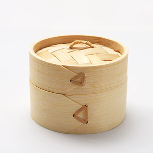 Cuiseur vapeur en bambou dim sum panier vapeur à couvercle plateaux à boulettes naturels fabriqués à la main à vendre - Product Image 3