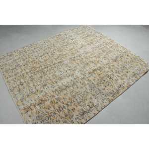 Tapis turc vintage, tapis de sol 5,4x6,3 pieds, tapis en laine jaune et noir à pois - Product Image 4