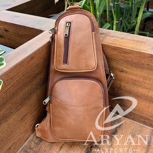 <b>Men's</b> Business Full Grain Genuine Leather Chest <b>Bag</b> Vintage Cowhide Leather Cycling Sports Crossbody <b>Bag</b> Casual <b>Sling</b> <b>Bag</b> - Product Image 1