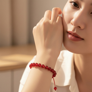 สร้อยข้อมือแฟชั่นทำมือประดับลูกปัดควอตซ์สีแดงทรงกลม พร้อมเชือกถักแบบปรับได้ ชุบทอง น่ารัก เหมาะสำหรับทั้งชายและหญิง ของขวัญสำหรับงานหมั้น - Product Image 4