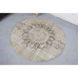 พรมตุรกีโบราณสีเบจสีน้ำตาล4.2 x 4.2ft คลาสสิกขนกระต่ายปลอมงานเย็บปะทำจากยางพรมข้างเตียงทรงสี่เหลี่ยมผืนผ้าโถงทางเดินใหม่ - Product Image 4