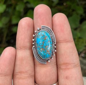 แหวนทองแดงเทอร์ควอยซ์ทำด้วยมือโบฮีเมียน925มินิมอลเครื่องประดับเงินสเตอร์ลิงเครื่องประดับสำหรับทุกวันของขวัญที่สมบูรณ์แบบขนาดตามสั่ง - Product Image 2