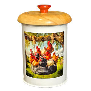 Boîte de coq ronde en métal avec couvercle Boîte de soleil ronde en métal Boîte hermétique pour cuisine ferme et jardin - Product Image 6