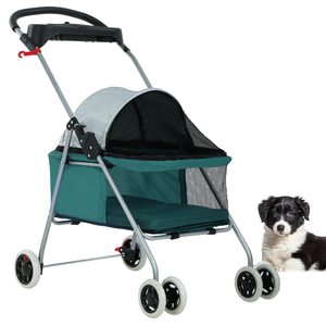 TH-PPS-276 Chariot de voyage de luxe pour animaux de compagnie avec deux entrées, cadre léger et coussin rembourré pour plus de confort - Product Image 1
